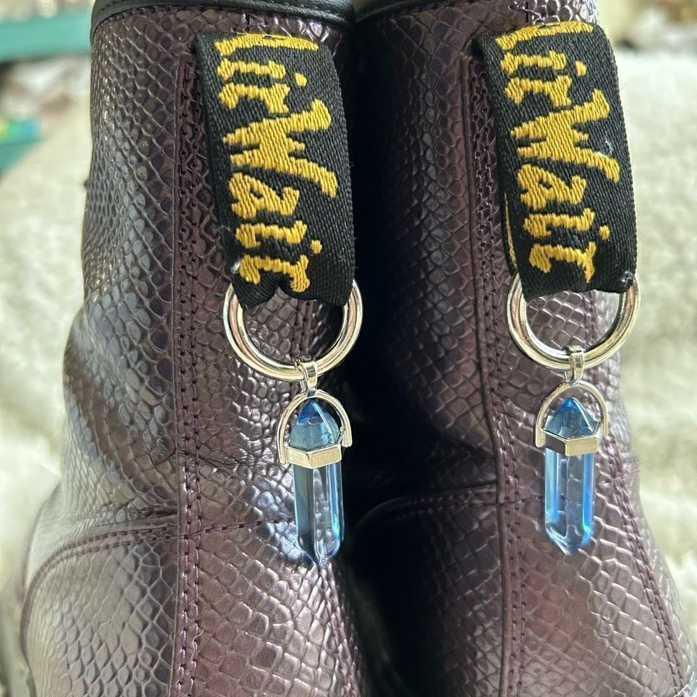 Silver Boot Tab Dangle Blue Crystal Point Tassel Charms Dr Martens